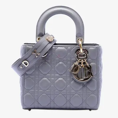 Authentic Dior Lady Dior My ABC Small Light Gray Lambskin Cannage Handbag
