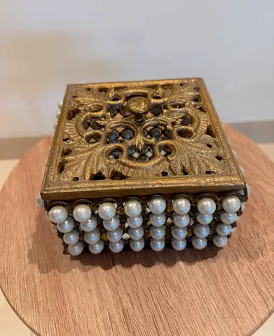 Antique Brass with pearl jewelry box