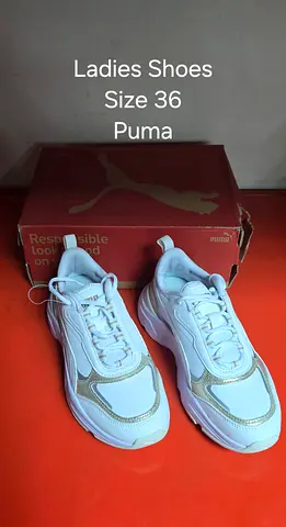 Puma Ladies Sneakers Size 36 - White with Gold Trim