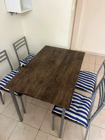 Compact 4-Seater Dining Table with Chairs - Wood Effect Top, Good Condition