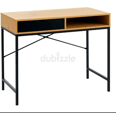 Compact Wood and Metal Study Desk with Drawer - Light Oak