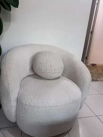 Curved Bouclé Accent Armchair - Cream, Good Condition
