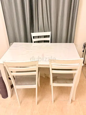White Dining Table Set with 3 Chairs