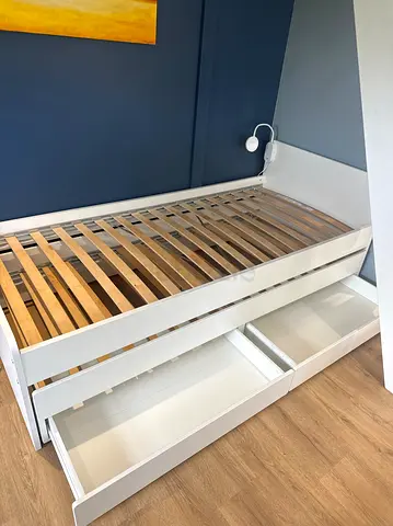 White Single Bed Frame with Storage Drawers