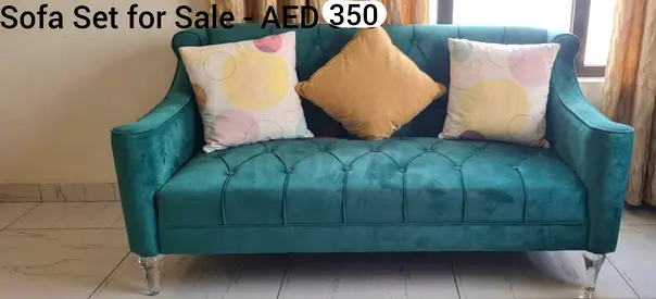 Teal Velvet 3-Seater Sofa with Cushions - Good Condition