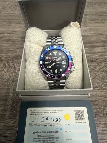 Seiko 5 Sports GMT-style Stainless Steel Watch with Jubilee Bracelet