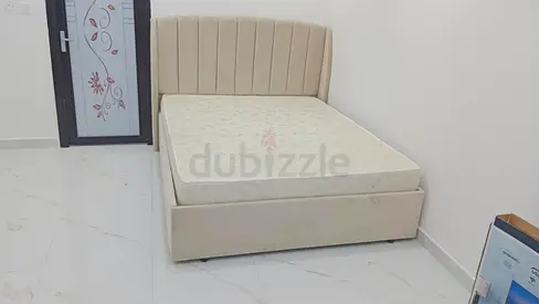 Beige Fabric queen bed with Hydraulic storage