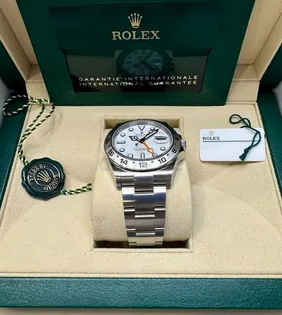 Mastercopy of Rolex Explorer II white dial stainless steel watch with box