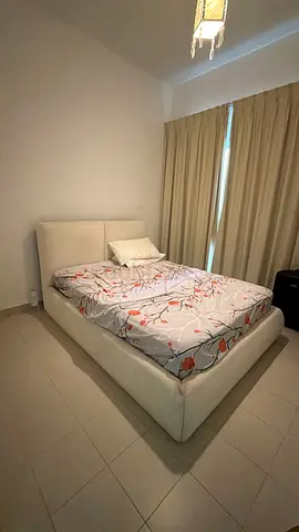 White upholstered double bed with headboard - good condition