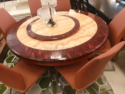 Round Marble Top Dining Table with 6 Chairs – Good Condition
