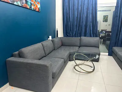 Grey L-shaped Fabric Sofa - Comfortable 4-seater Corner Unit