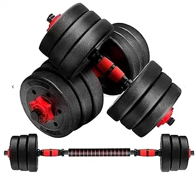 Adjustable Barbell Set 2 In 1 - Black Cement Steel Rubber Dumbbells 30kg