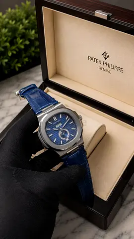 Patek Philippe Nautilus-style Mens Watch with Blue Dial and Leather Strap