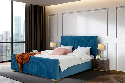 Blue clean lines fabric queen bed