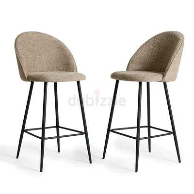 🪑 Set of 2 Bouclé Bar Stools (Soft Taupe) — Brand New in Box