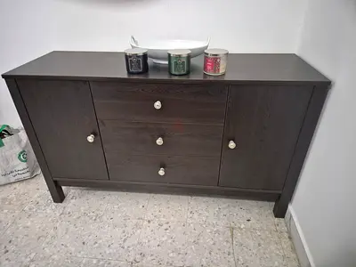 Dark wood sideboard / buffet with 3 drawers and 2 cabinets