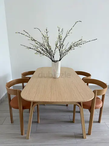 Dining table with 4 matching chairs - light wood, modern