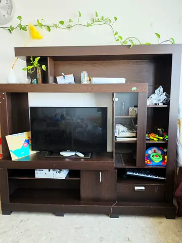 Dark Wood Entertainment Unit / TV Wall Cabinet - Good Condition
