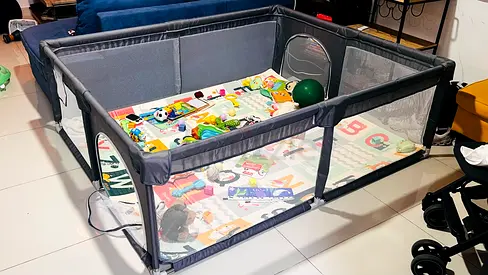 Large Foldable Baby Playpen / Play Yard - Grey, Good Condition