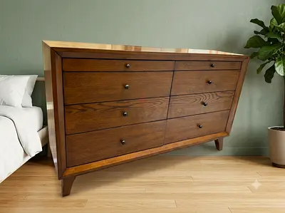 Solid Wood 8-Drawer Dresser / Chest - Midcentury Style 162x92x46cm