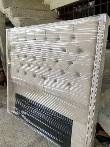 Upholstered Button-Tufted King/Queen Headboard with Crystal Accents - Beige