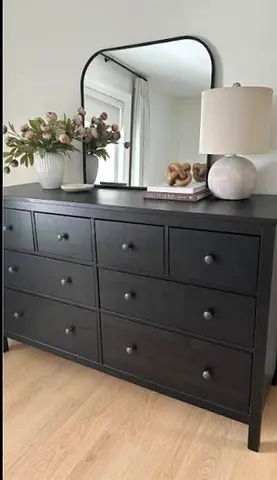 Brand ikea Black 8-Drawer Dresser with Mirror – Sturdy Wooden Chest of Drawers