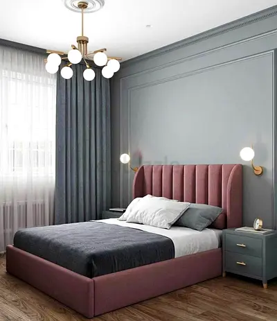 Upholstered Platform Bed with Padded Headboard - Queen Size, Dusty Rose