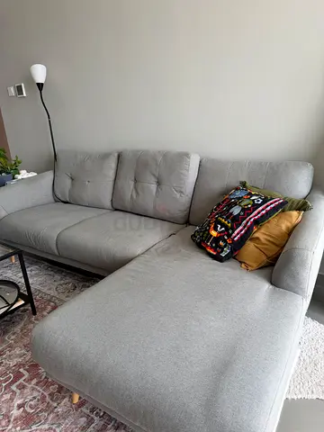 Light grey L-shaped sofa, good condition, just needs little cleaning