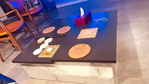 Square coffee table with marble-effect base