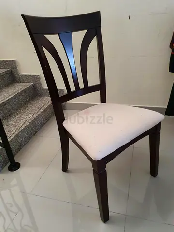 Wooden Dining Chair with White Upholstered Seat - Single Piece total 8