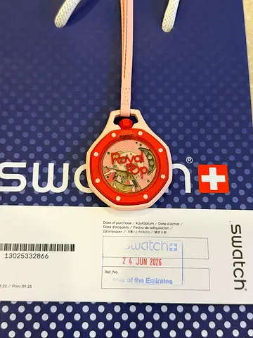 AP Swatch Royal Pop womens wristwatch - pink/red transparent dial, good working condition