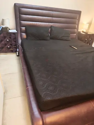 Leather King-Size Bed Frame with Headboard with brand new mattress