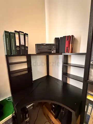 Black Home Office Computer Desk with Shelves - Good Condition