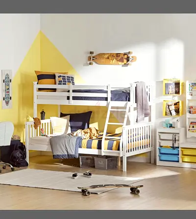 White Wooden Bunk Bed -Kids/Teen Triple Sleeping Setup