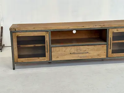 Wood and Metal TV Console / Entertainment Unit - Rustic Industrial