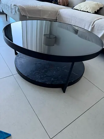 IKEA FRÖTORP Round Coffee Table, Anthracite Marble Effect / Black Glass, 88 cm