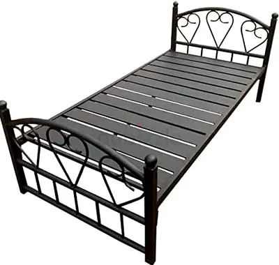 Single Metal Bed Frame with Slatted Base (90x190cm) with mattress