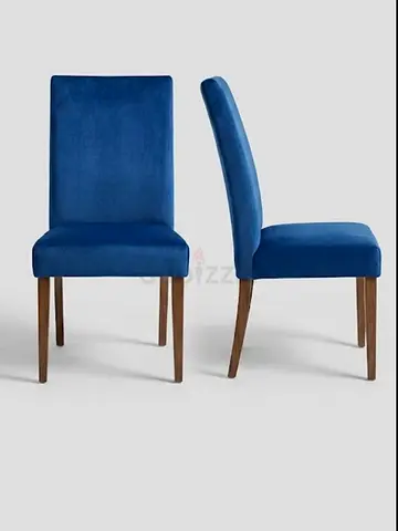 Set of 6 Blue Velvet Dining Chairs with Wooden Legs@550dhs