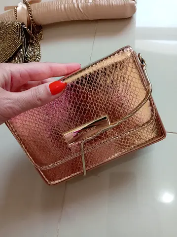 Rose gold metallic mini crossbody bag with chain strap