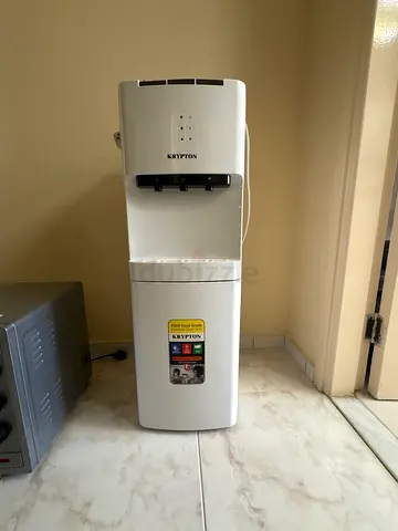 White Standing Water Dispenser / Cooler - Good Condition With 3 water bottles