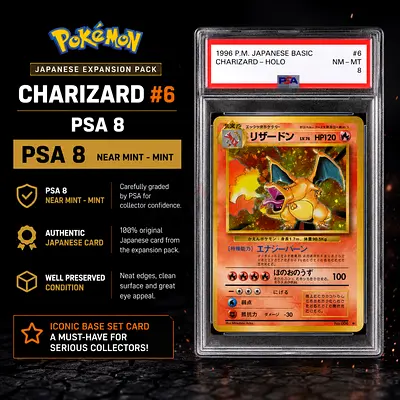 PSA 8 Charizard #6 – Japanese Expansion Pack - Pokemon