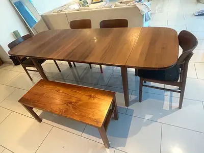 MUJI Solid Wood Extendable Dining Table with Bench and 4 Chairs