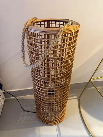 Rattan Floor Lamp with Rope Handle — Natural Woven Shade