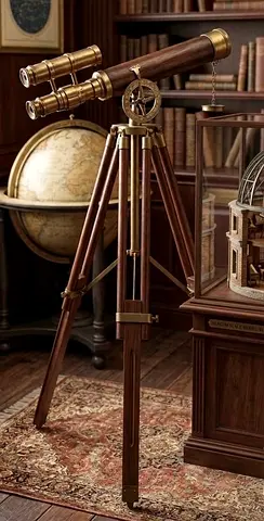 Vintage leather telescope on tripod