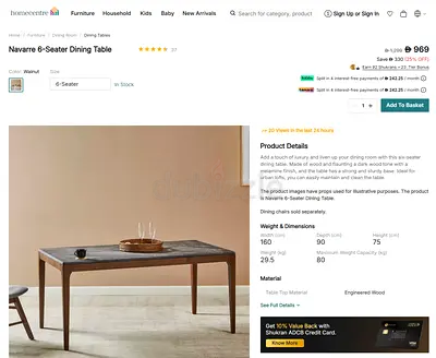 6-Seater Wooden Dining Table with Marble-Style Top + 4 Chairs