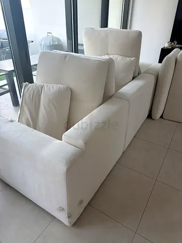 White L-shaped fabric sectional sofa - FREE