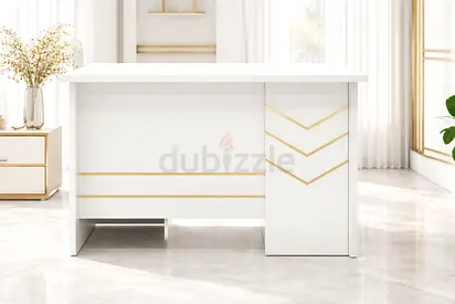 Modern White Office Desk with Lockable Drawers – Wooden Office Table Workstation for Dubai Office