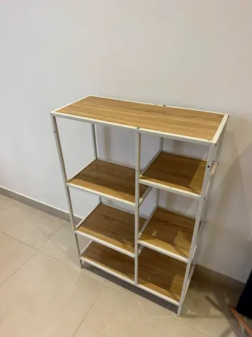 White Metal  Wood Shelving Unit — 4-Tier, Good Condition