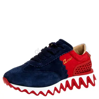 Christian Louboutin Blue/Red Suede And Leather Loubishark Low Top Sneakers Size 41