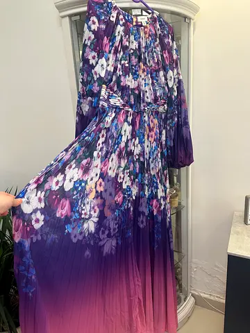 Long Floral Purple Ombre Maxi Dress - Size Unknown, Good Condition